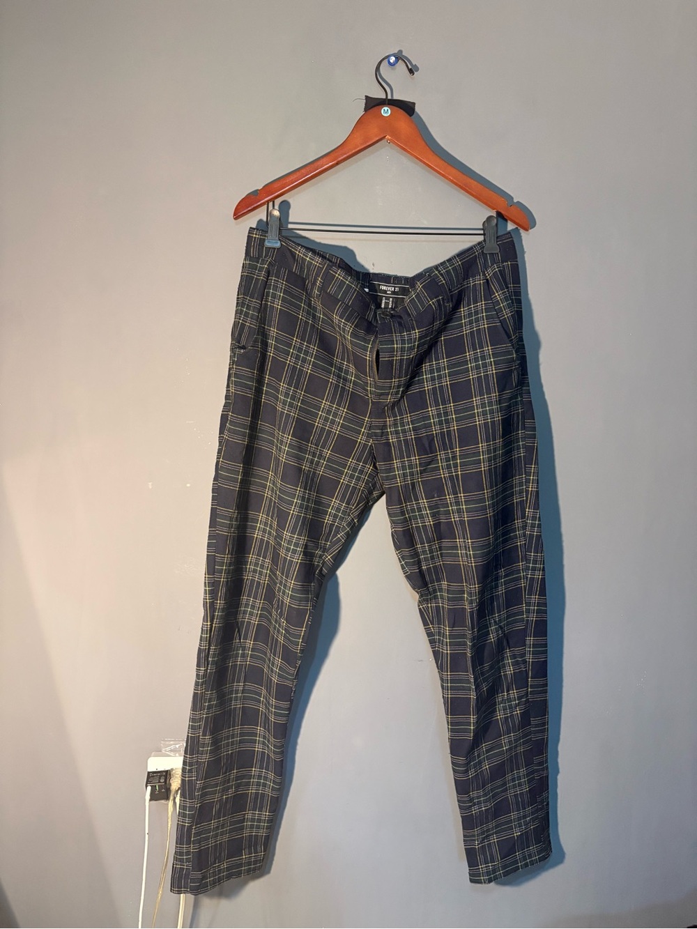 Forever 21 Men's Plaid Chinos - Black & Green